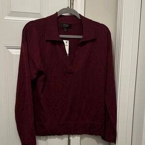 Banana Republic Burgundy V-Neck Polo Sweater